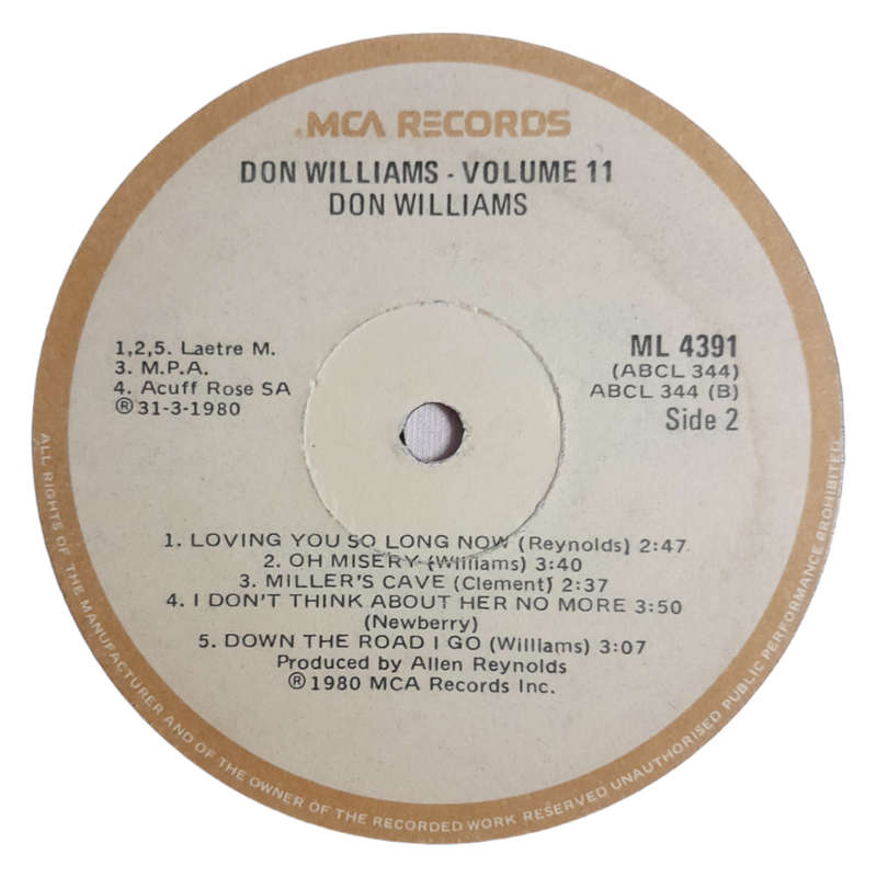 1974 Don Williams  Volume Two - Vinyl, 12`, 33 RPM - Country - Good - With Cove
