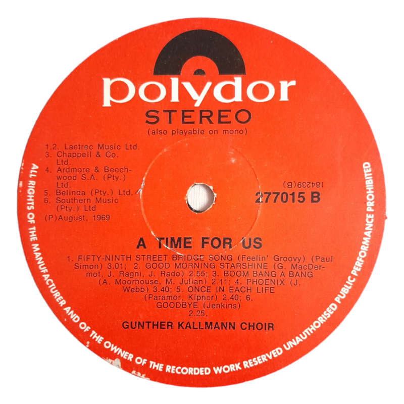 1969 Gunther Kallmann Choir - A Time For Us - Vinyl, 12`, 33 RPM - Pop - Very Good - With Cover