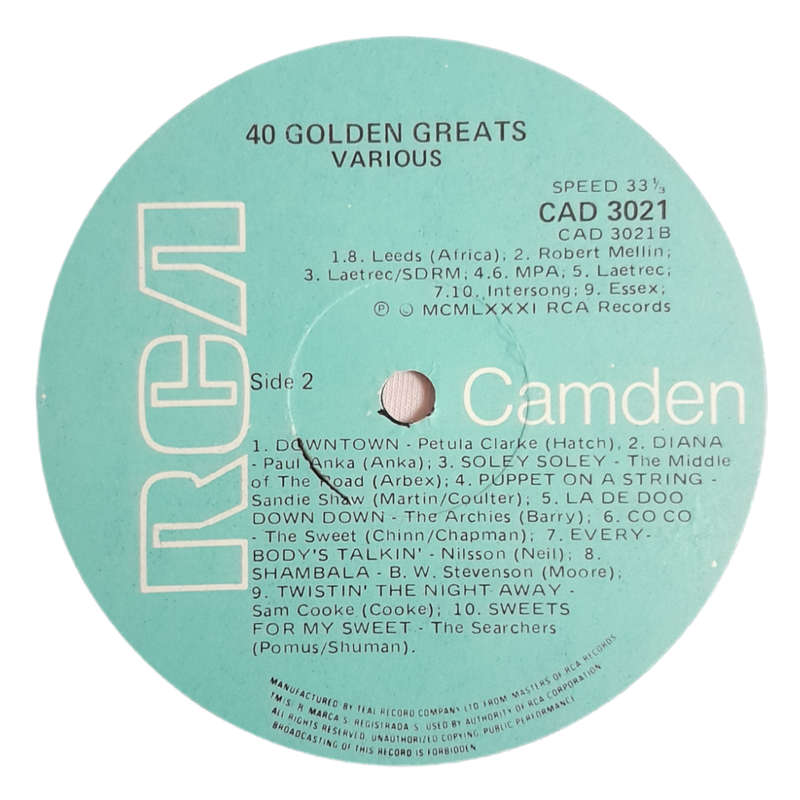 1981 Various  40 Golden Greats - Vinyl, 12`, 33 RPM - Rock - Very Good Plus - With Cover