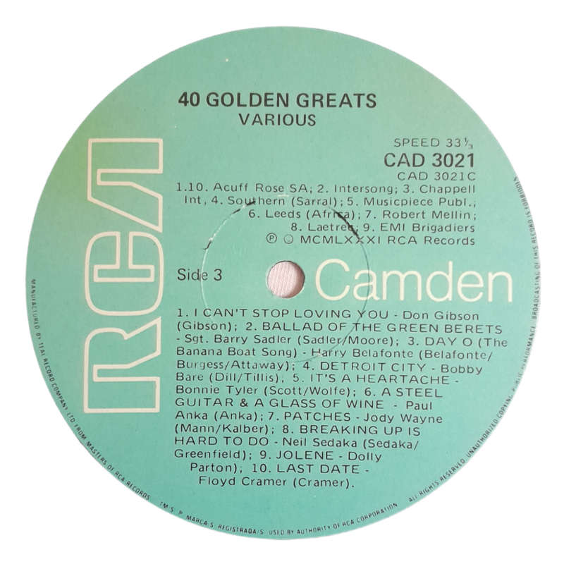 1981 Various  40 Golden Greats - Vinyl, 12`, 33 RPM - Rock - Very Good Plus - With Cover