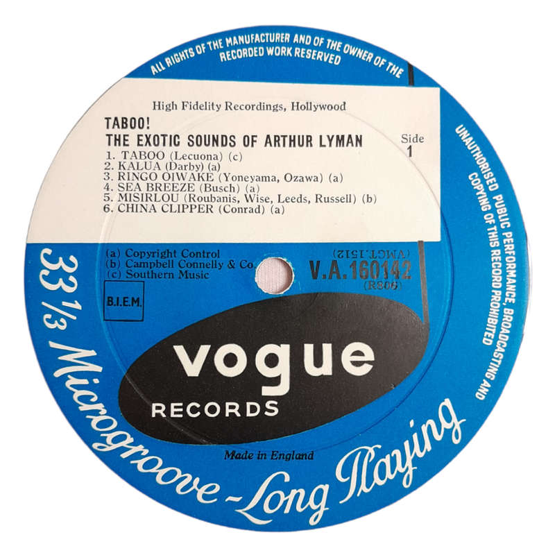 1958 Arthur Lyman  Taboo - The Exotic Sounds Of Arthur Lyman - Vinyl, 12`, 33 RPM - Jazz - Very Goo
