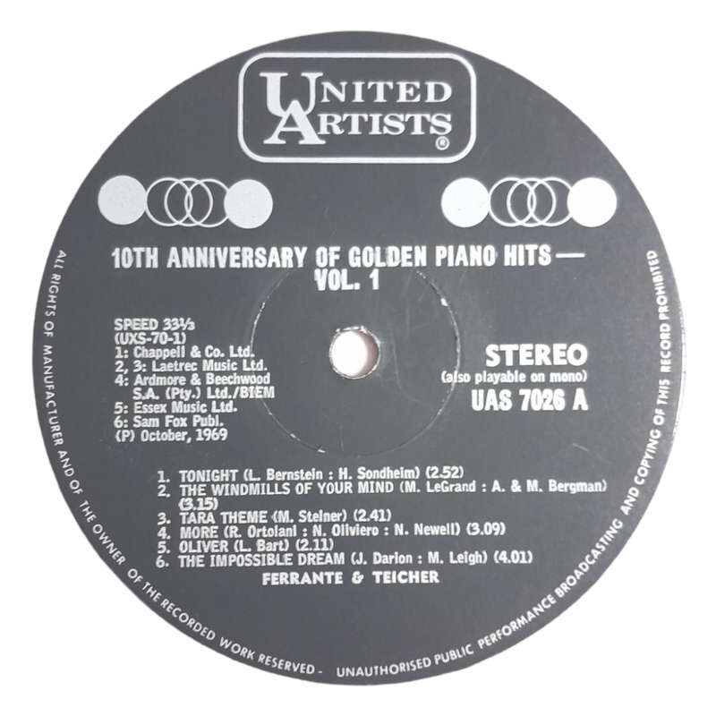1969 Ferrante & Teicher  10th Anniversary Of Golden Piano Hits - Vinyl, 12`, 33 RPM - Jazz - Very G