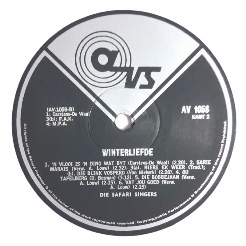 Die Safari Sangers  Winterliefde - Vinyl, 12`, 33 RPM - Folk - Very Good - With Cover