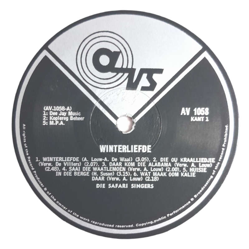 Die Safari Sangers  Winterliefde - Vinyl, 12`, 33 RPM - Folk - Very Good - With Cover