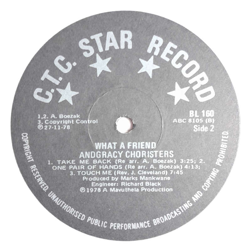 1978 Andracy Choristers - What A Friend - Vinyl, 12`, 33 RPM - Gospel - Excellent - With Cover