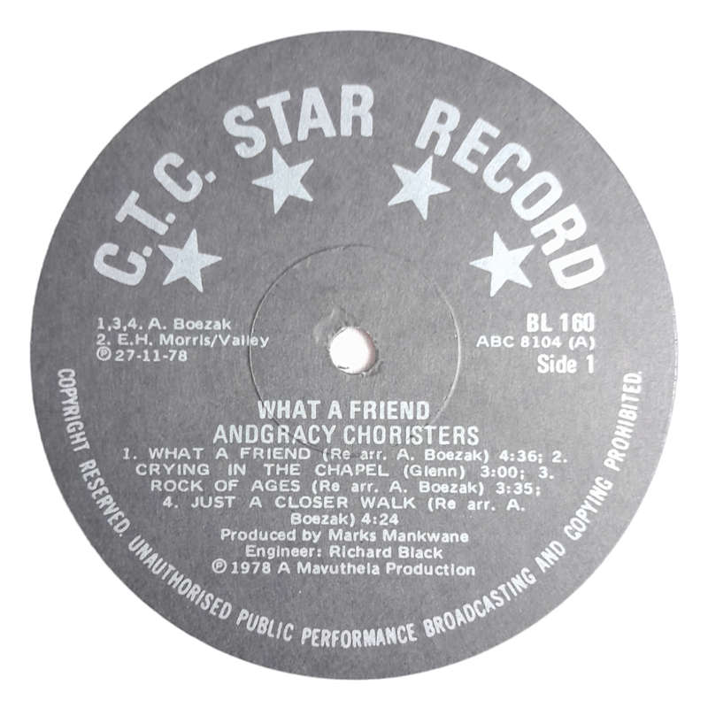 1978 Andracy Choristers - What A Friend - Vinyl, 12`, 33 RPM - Gospel - Excellent - With Cover