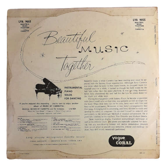 1957 Carretta  Beautiful Music Together - Vinyl, 12`, 33 RPM - Jazz - Very Good - With Cover
