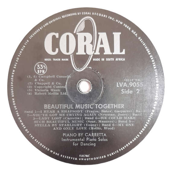 1957 Carretta  Beautiful Music Together - Vinyl, 12`, 33 RPM - Jazz - Very Good - With Cover