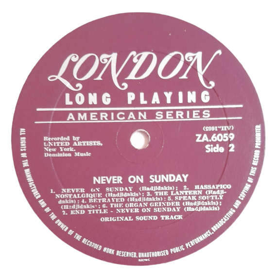 1960 Manos Hadjidakis, Melina Mercouri  Never On Sunday (Original Sound Track Music) - Vinyl, 12`,