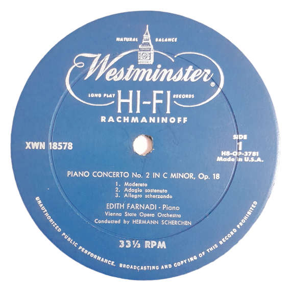 1957 Rachmaninoff / Tchaikowsky / Vienna State Opera Orchestra, Hermann Scherchen, Edith Farnadi  T