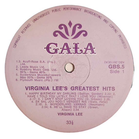 1966 Virginia Lee - Virginia Lee`s Greatest Hits - Vinyl, 12`, 33 RPM - Pop - Good - With Damaged Co