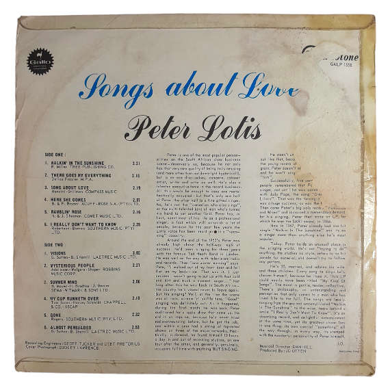 1967 Peter Lotis  Songs About Love - Vinyl, 12`, 33 RPM - Rock - Good - With Cover