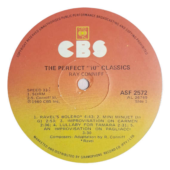 1980 Ray Conniff  The Perfect `10` Classics - Vinyl, 12`, 33 RPM - Jazz - Very Good Plus - With Cov