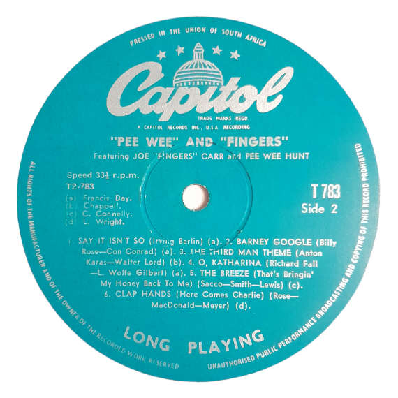 1956 Joe `Fingers` Carr And Pee Wee Hunt  `Pee Wee` & `Fingers` - Vinyl, 12`, 33 RPM - Jazz - Very
