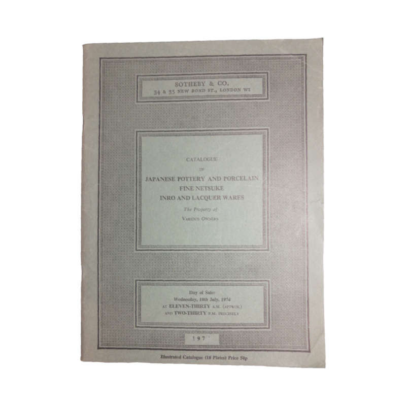 1974 Sotheby`s Catalogue Of Japanese Pottery And Porcelain, Fine Netsuke, Inro And Lacquer Wares Auc