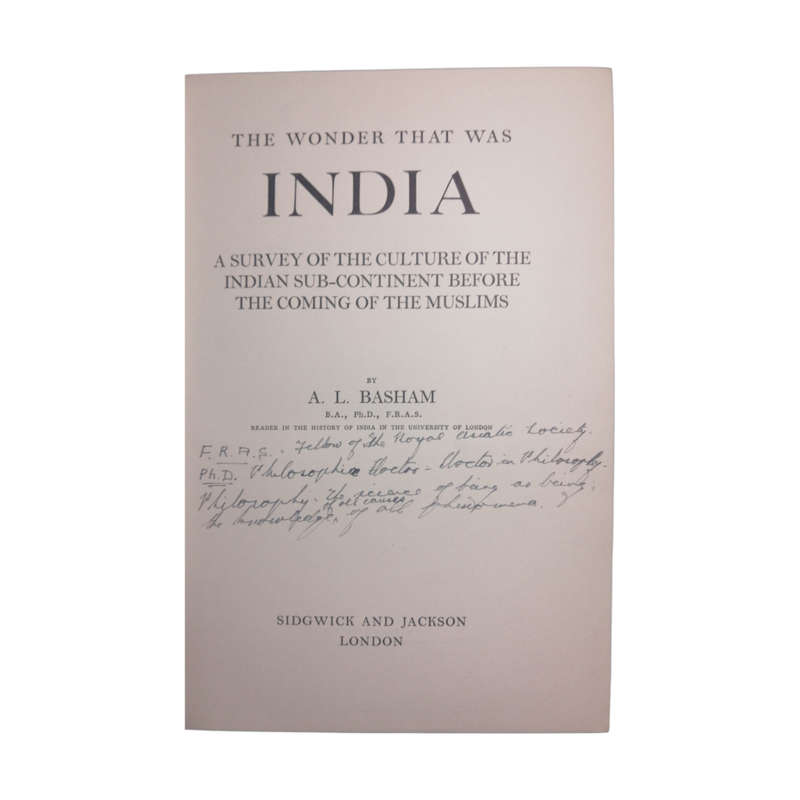 1954 The Wonder That Was India by A. L. Basham Hardcover w/o Dustjacket