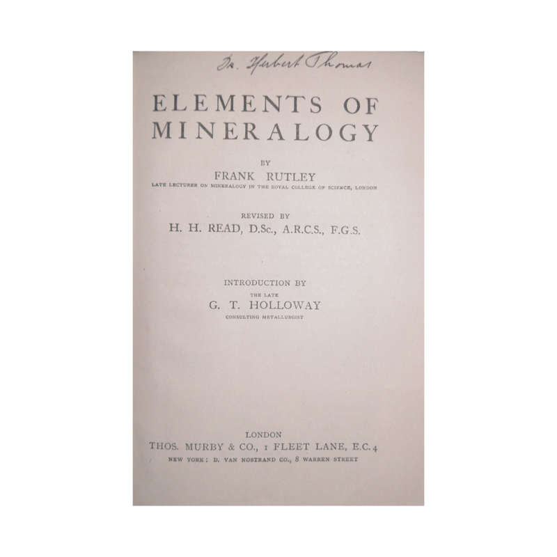 1926 Elements Of Mineralogy by Frank Rutley Hardcover w/o Dustjacket