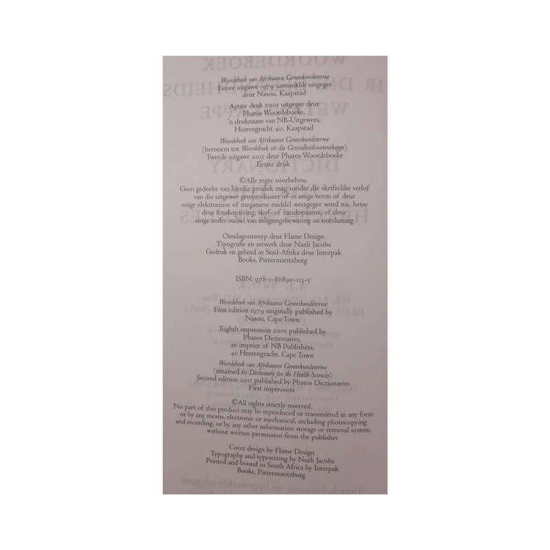 Woordeboek Vir Die Gesondheidswetenskappe- Dictionary For The Health Sciences 2011 Hardcover w/o Dus