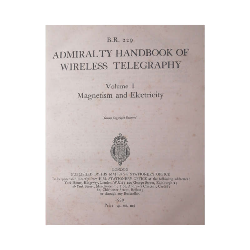 Handbook Of Wireless Telegraphy Volume 1 1939 Hardcover w/o Dustjacket