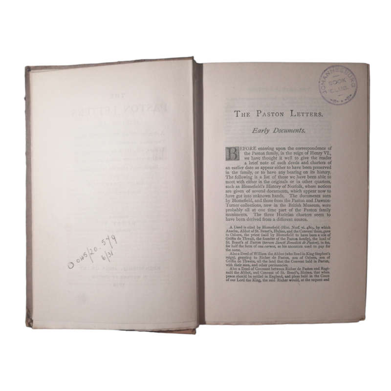 The Paston Letters 1422-1509 AD 3 Book Set- Introduction, Volume 1 and Volume 3, 1910 Hardcover w/o