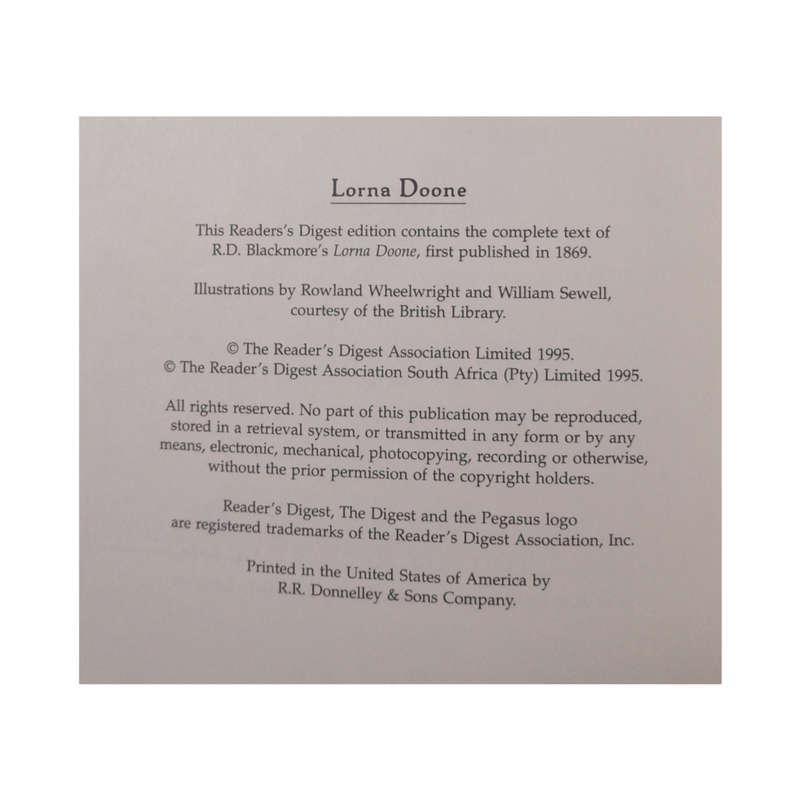 Lorna Doone by R. D. Blackmore 1995 Hardcover wo /Dustjacket