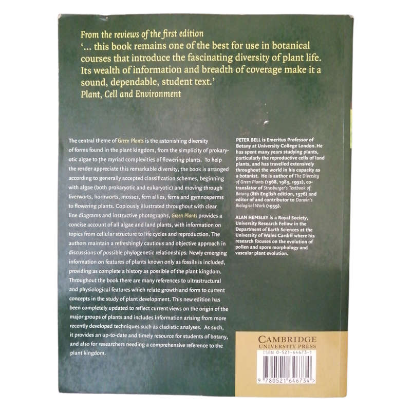 Green Plants- Their Origin And Diversity by Peter R. Bell and Alan R. Hensley 2000 Softcover