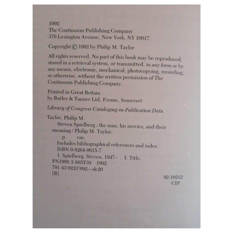 Steven Spielberg- The Man, His Movies, And Their Meaning by Philip M. Taylor 1992 Hardcover w/Dustja
