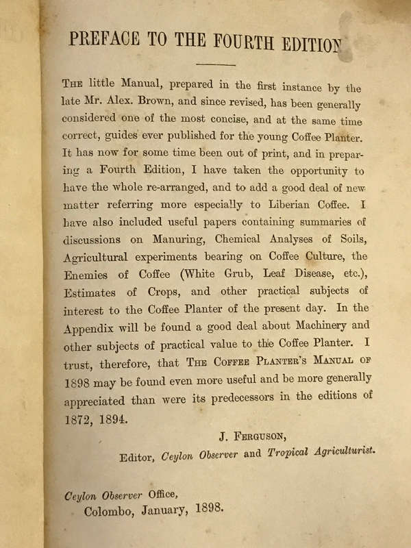 The Coffee Planter`s Manual by J. Ferguson 1898 Hardcover w/o Dustjacket