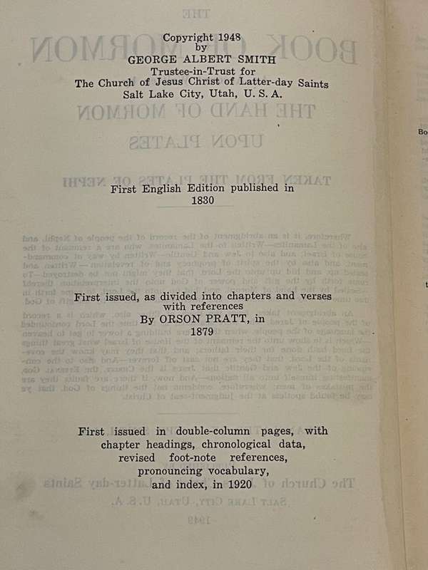 The Book Of Mormon- An Account Written By The Hand Of Mormon Upon Plates 1949 Hardcover w/o Dustjack