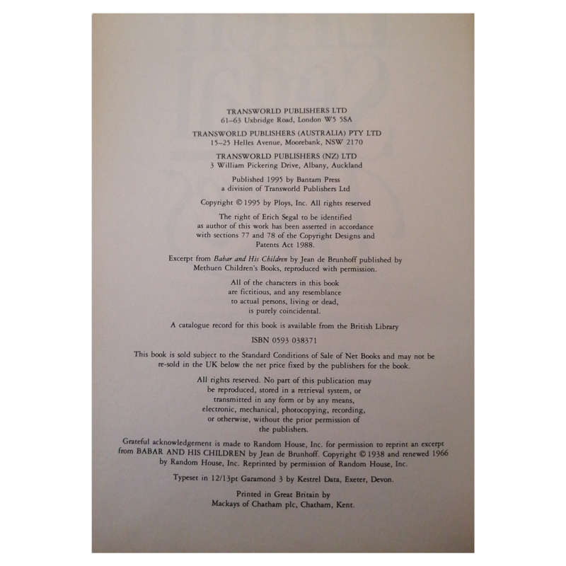 Prizes by Erich Segal 1995 Hardcover w/o Dustjacket
