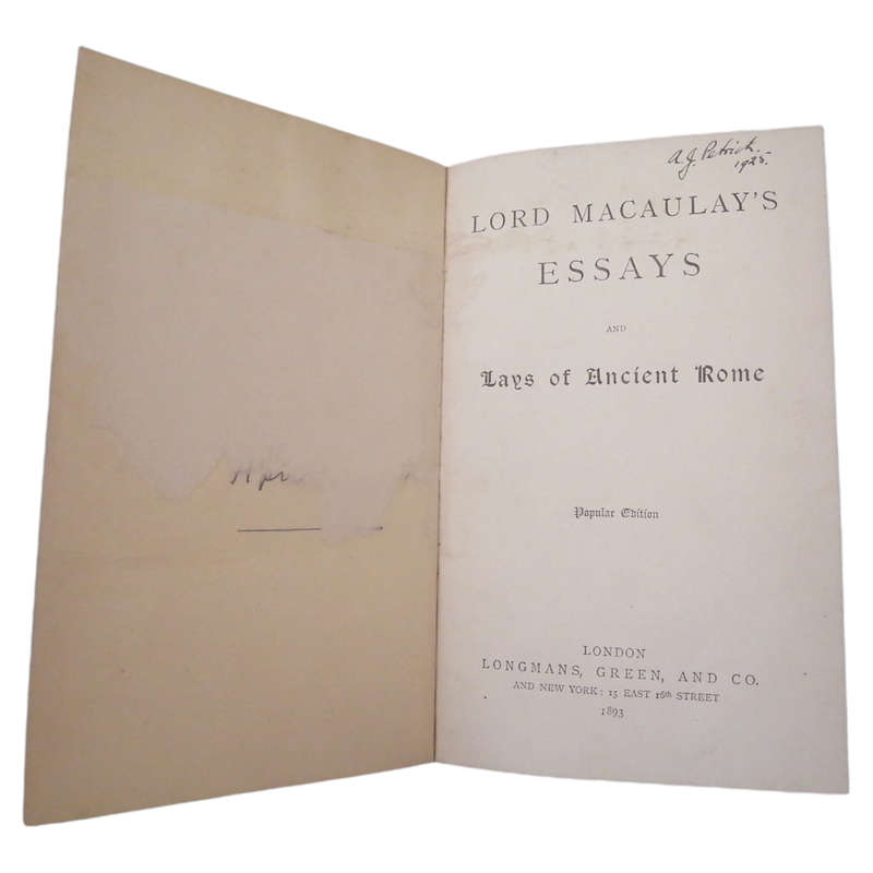 Lord Macaulay`s Essays And Lays Of Ancient Rome 1893 Hardcover w/o Dustjacket