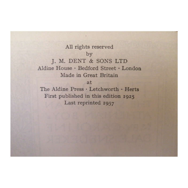 Theras- The Story Of An Athenian Boy by Caroline Dale Snedeker 1957 Hardcover w/o Dustjacket
