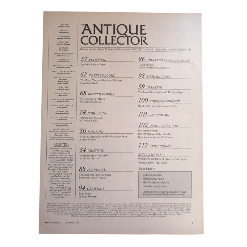The Antique Collector Volume 57 Number 1 January 1986 Softcover