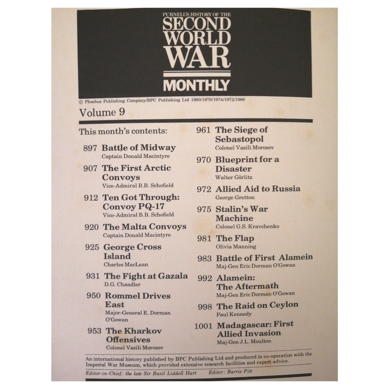 Purnell`s History Of The Second World War New Monthly Edition Book 7, 8 , 9, 10, 12 And 13 Set By Pu