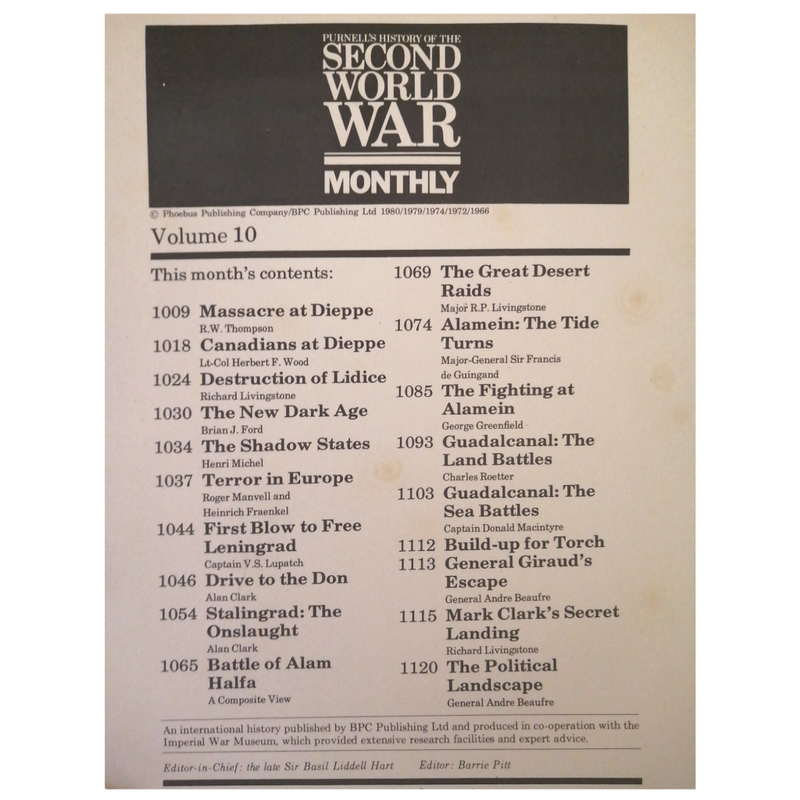 Purnell`s History Of The Second World War New Monthly Edition Book 7, 8 , 9, 10, 12 And 13 Set By Pu