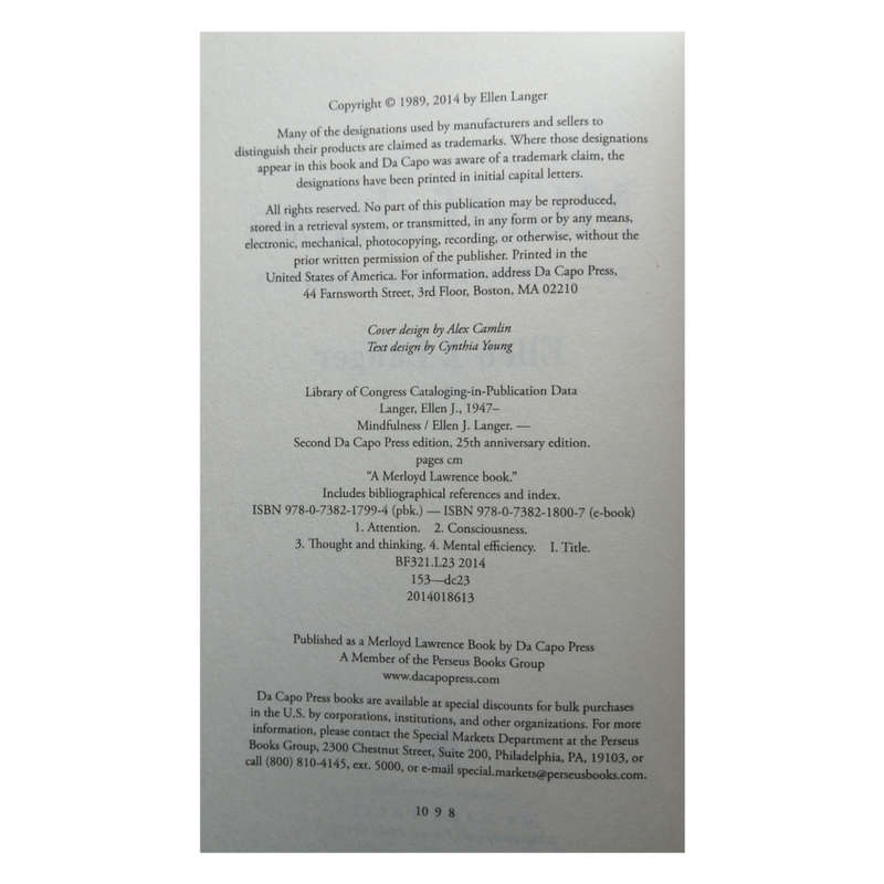 Mindfulness- 25th Anniversary Edition by Ellen J. Langer 2014 Softcover