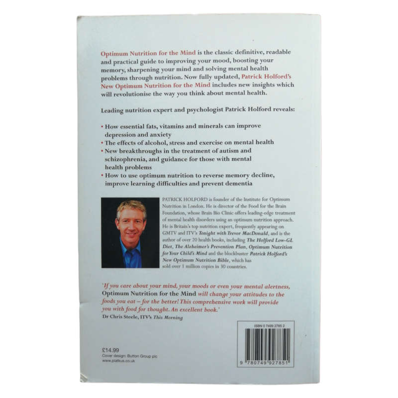 Patrick Holford`s New Optimum Nutrition For The Mind by Patrick Holdford 2007 Softcover