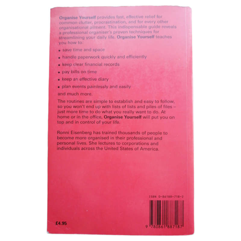 Organise Yourself by Ronni Eisenberg 1986 Softcover