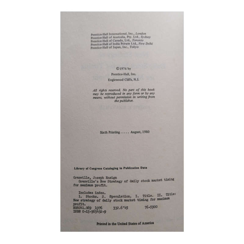 Granville`s New Strategy Of Daily Stock Market Timing For Maximum Profit by Joseph E. Granville 1976