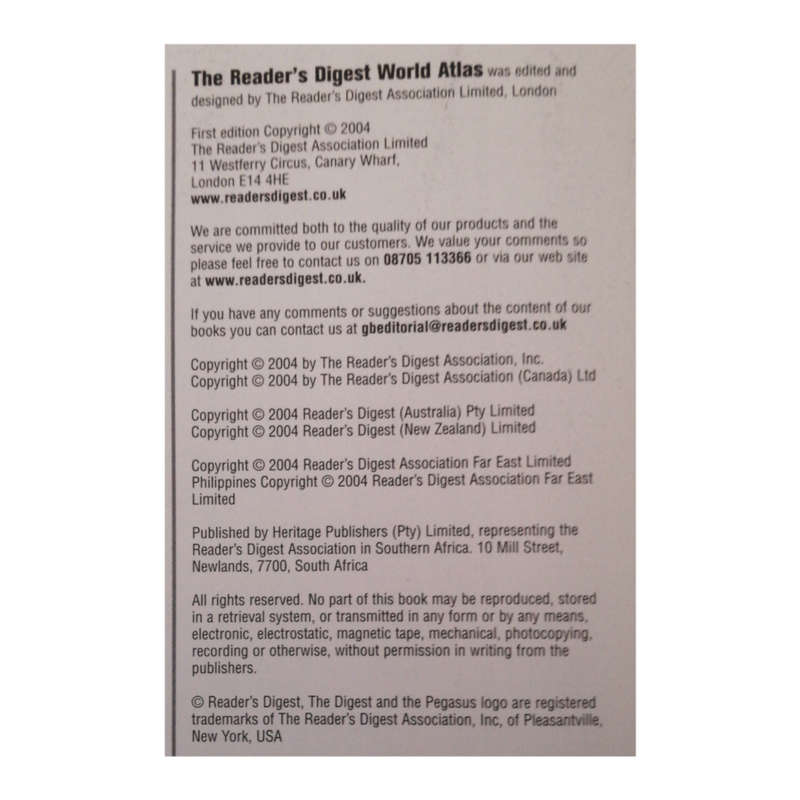 Reader`s Digest World Atlas 2004 Hardcover w/o Dustjacket