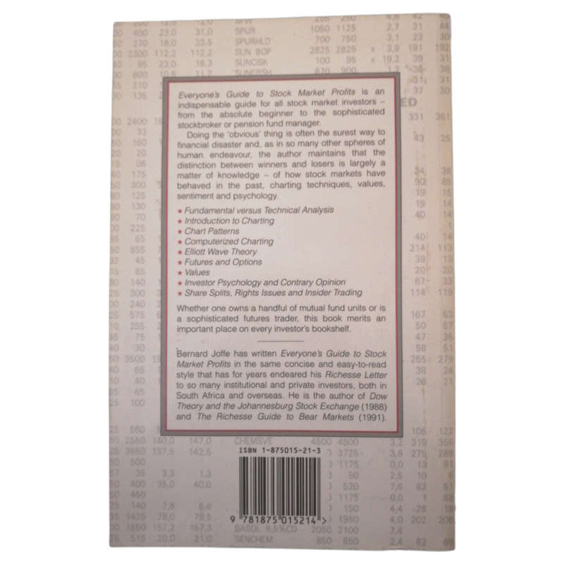 Everyone`s Guide To Stock Market Profits In South Africa by Bernard Joffe 1996 Softcover