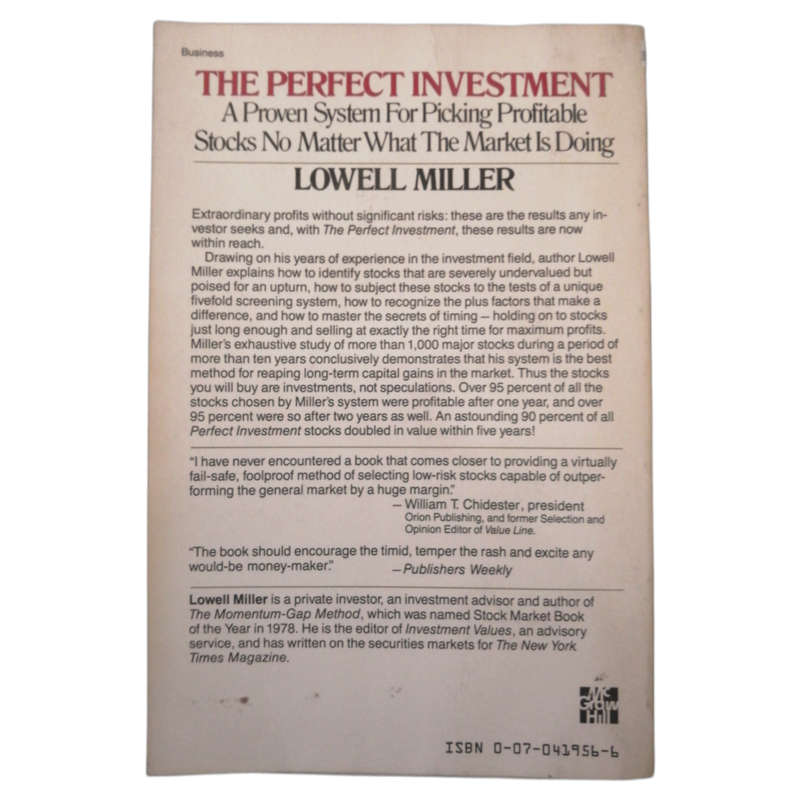 The Perfect Investment by Lowell Miller 1985 Softcover