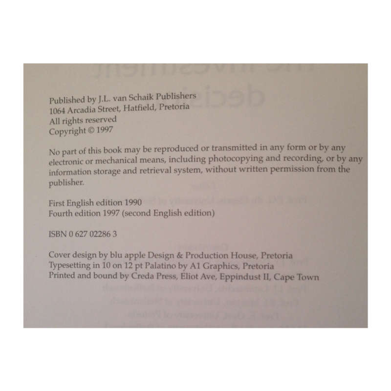 The Investment Decision by P. G. Du Plessis 1997 Softcover