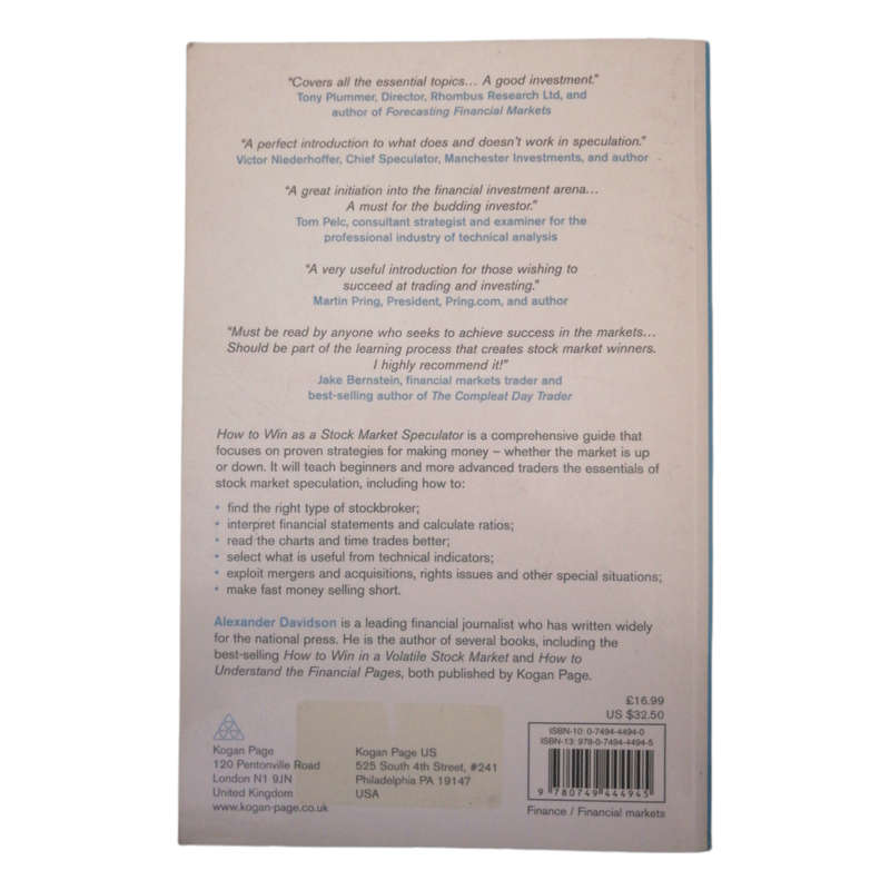 How To Win As A Stock Market Speculator by Alexander Davidson 2006 Softcover