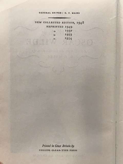 The Works of Oscar Wilde 1954, printed by Collins