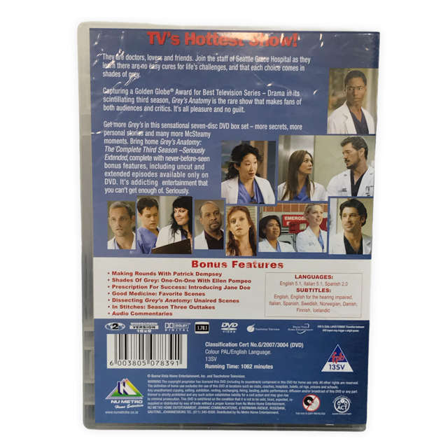 Grey's Anatomy Season 3 Dvd (Seriously Extended)