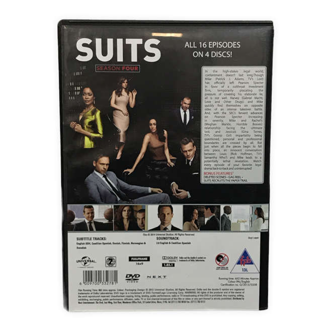 Suits Season 4 DvD (Only 3/4 Discs, missing ep.13-16)