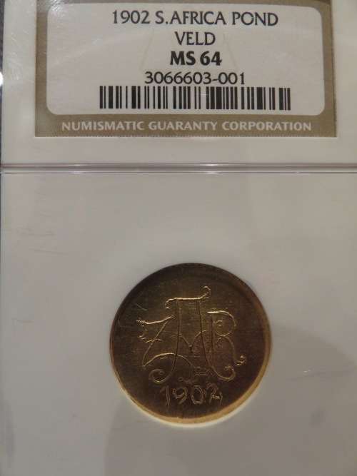1902 ZAR GOLD VELDPOND NGC GRADED MS64 | BRILLIANT UNC | RARE |