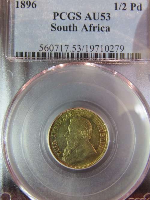 1896 ZAR GOLD HALFPOND PCGS GRADED AU53 | LUSTOUS |