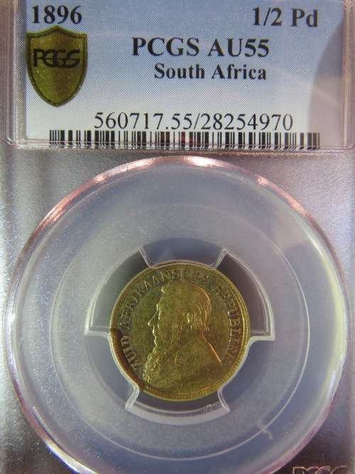 1896 ZAR GOLD HALFPOND PCGS GRADED AU55 | LUSTOUS |